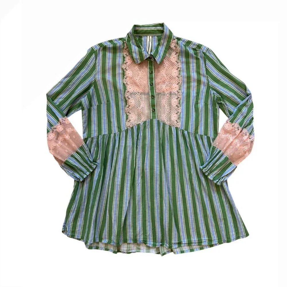 Anthropologie Green and Pink Dress M - Picture 2 of 10